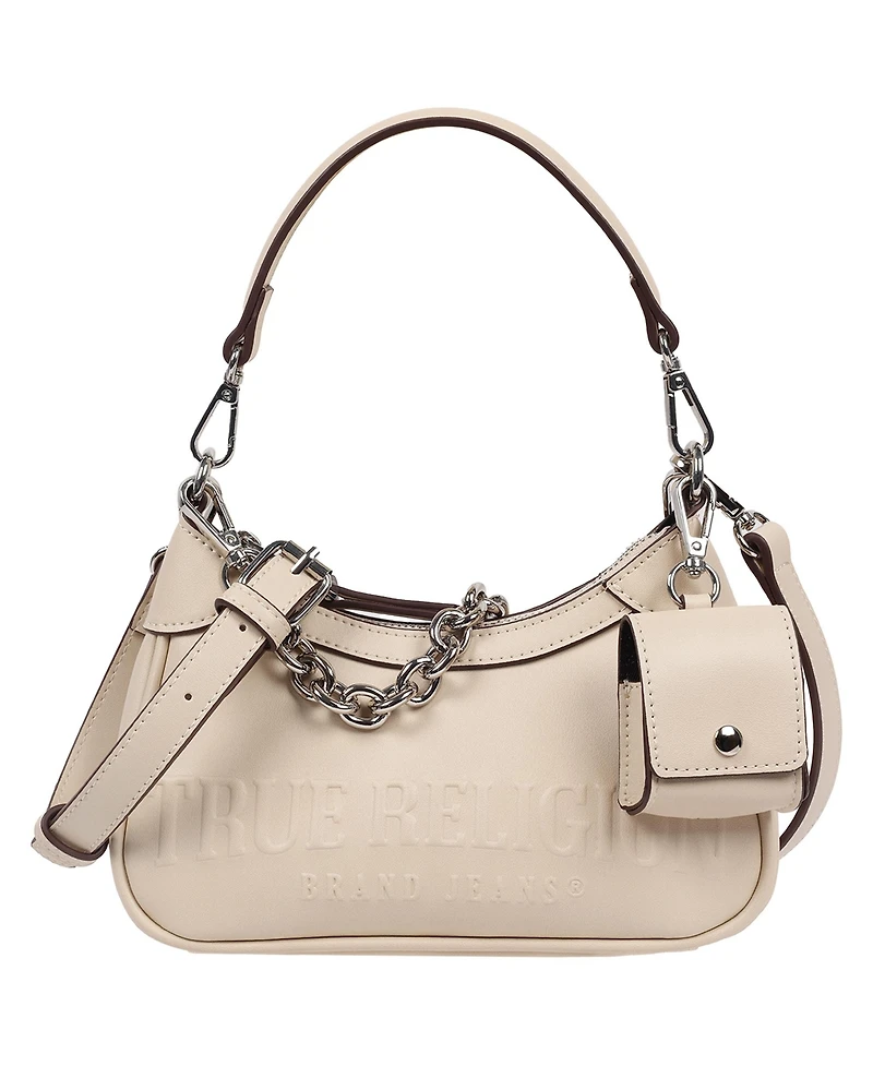 True Religion Women's Trapunto Logo Zip-Top Hobo