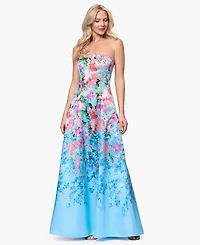 Betsy & Adam Women's Floral Print Strapless Ball Gown