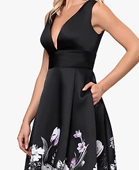 Betsy & Adam Women's Floral Border V-Neck Midi Dress