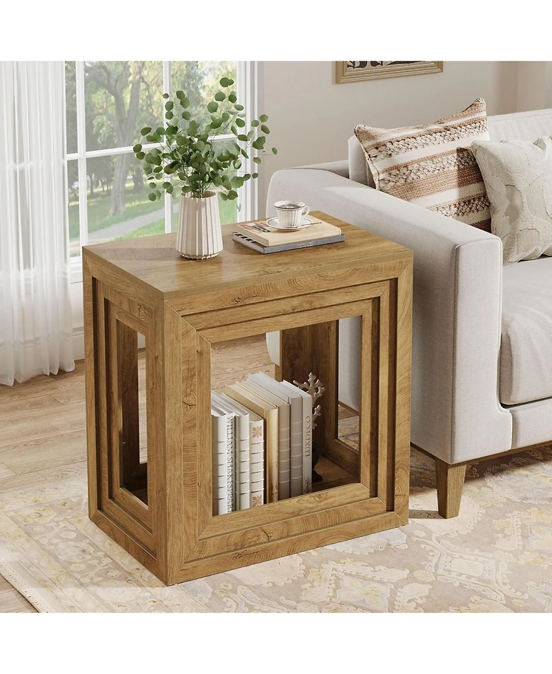 Tribesigns Farmhouse End Table with 2-Tier Storage, 24 Inches