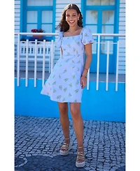 Yumi Women's Cotton Floral Puff Sleeve Skater Dress