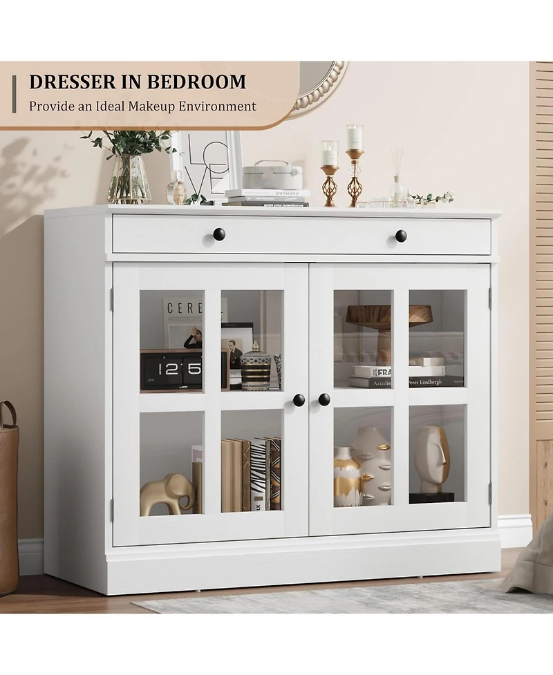 gaomon 35 Point 4 Inch Sideboard Buffet Cabinet with Glass Door Drawer Modern Storage for Dining Room Kitchen