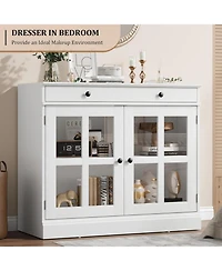 gaomon 35 Point 4 Inch Sideboard Buffet Cabinet with Glass Door Drawer Modern Storage for Dining Room Kitchen