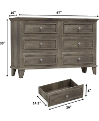 gaomon 6 Drawer Wide Dresser Modern Wood Storage Organizer