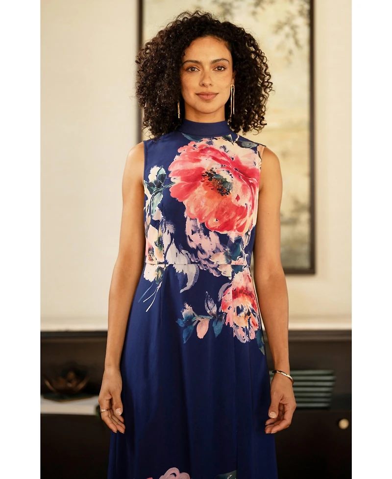 Yumi Women's Flower High Neck Maxi Dress