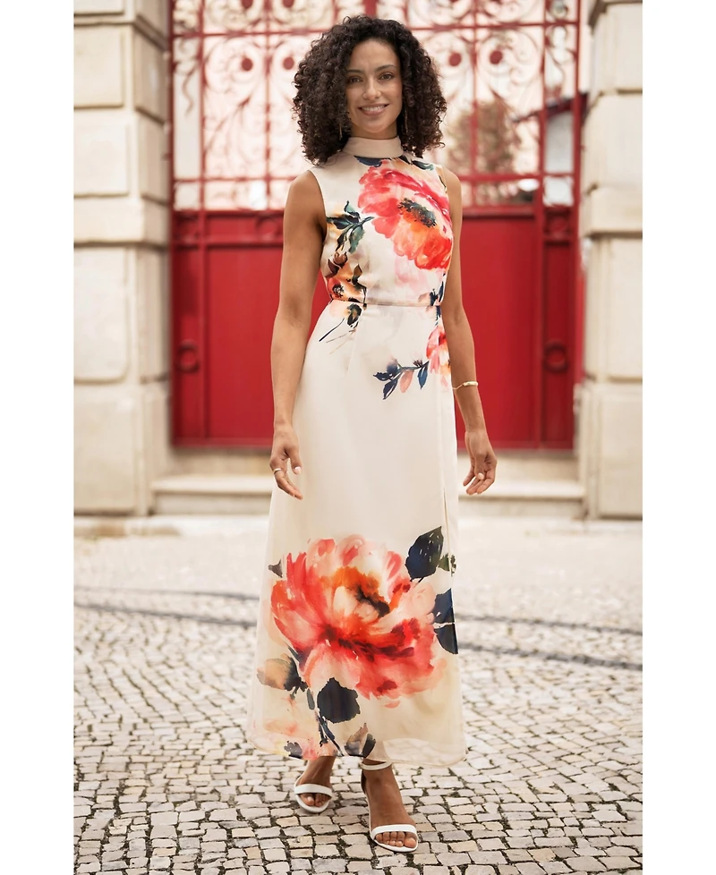 Yumi Women's Flower High Neck Maxi Dress