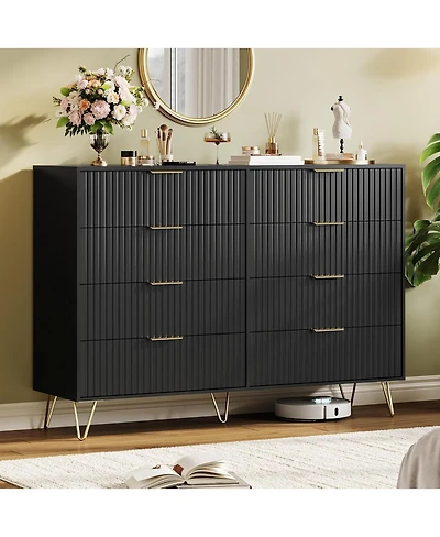 gaomon 8 Drawer Wide Wood Dresser with Metal Handles, Closet Storage Organizer & Tv Stand