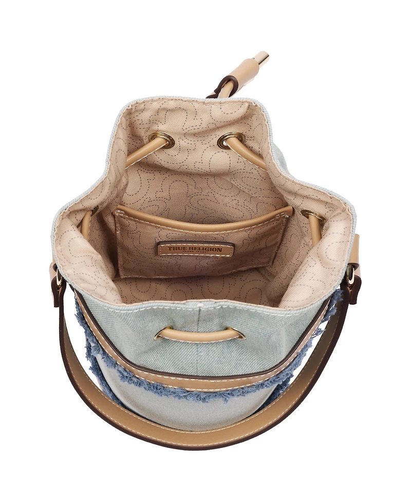 True Religion Buddha Patch Frayed Bucket Bag