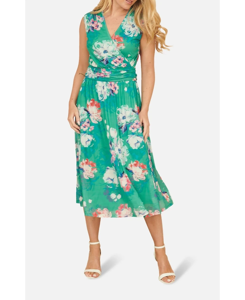 Yumi Women's Blossom Print Stretch Mesh Dress