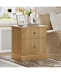 gaomon Fluted Nightstand with Drawers, Mid Century Modern Bedside Table, Light Wood Nightstand with Storage