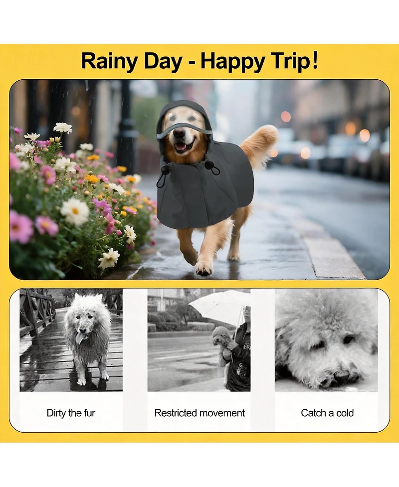 Aronkl Waterproof Windproof Dog Rain Jacket with Hood for Active Breeds