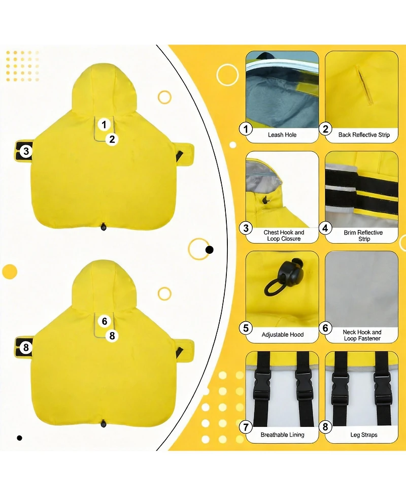 Aronkl Waterproof Windproof Dog Rain Jacket with Hood for Active Breeds - Breathable Mesh Lining