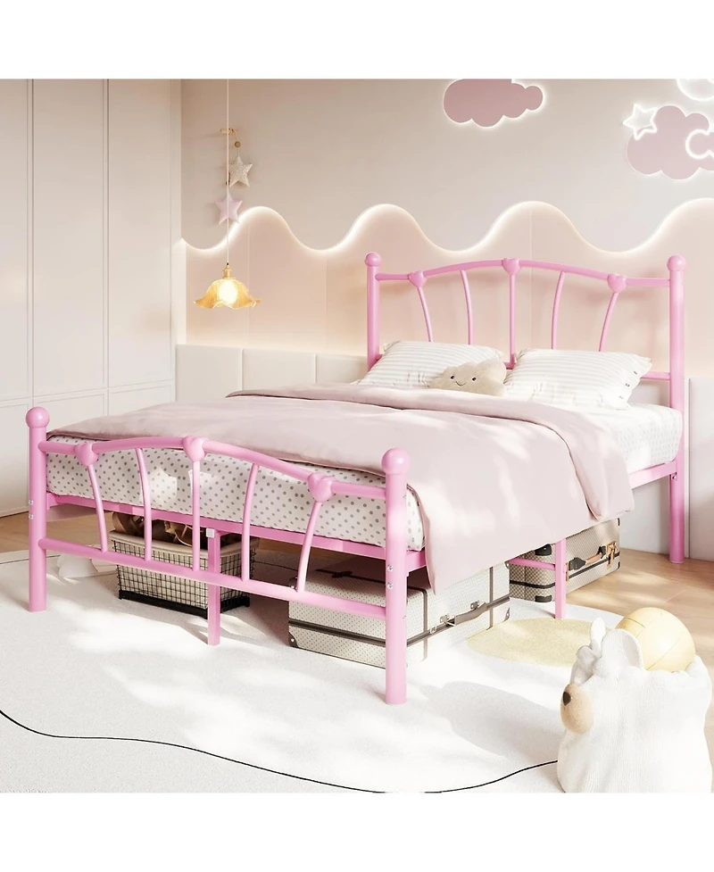 gaomon Full Size Metal Bed Frame, Full Bed Frames for Girls, Full Heavy-Duty Platform Bed with Heart-Shaped Design Headboard and Footboard