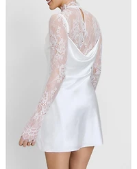 Six Stories Women's Lace Sleeve Cowl Satin Mini Dress