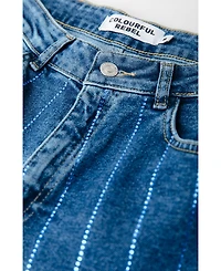 Colourful Rebel Women's Gaias Rhinestones High Rise Wide Leg Denim Pants