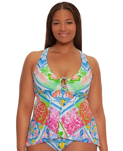 Becca Etc Plus Mijas Ring V-Neck Tankini Top