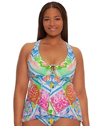 Becca Etc Plus Mijas Ring V-Neck Tankini Top