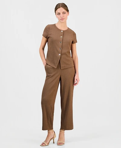 Anne Klein Essentials Petite Pebble-Texture Knit Pull-On Pants