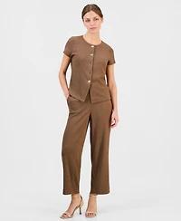 Anne Klein Essentials Petite Pebble-Texture Knit Pull-On Pants