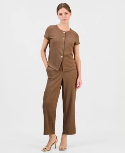 Anne Klein Essentials Petite Button Front Blouse Ankle Pants