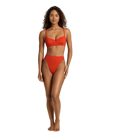 Lauren Ralph Women's Sunburst Orange Notch Underwire Bralette Swimsuit Top