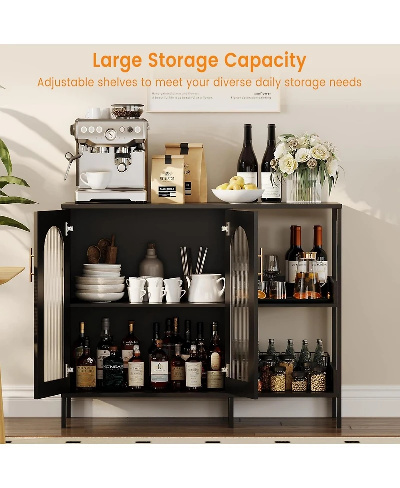 gaomon Sideboard Buffet Cabinet with Storage , Wooden Storage Cabinets with Glass Doors, Two Golden Metal Handles