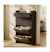 gaomon Wave Design Shoe Cabinet with 3 Slip Drawers, 2 Raised Edges, Fluted Cabinet, Slim Hidden Organizer, Wooden Storage