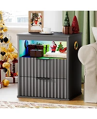 Vlrska 19.7-inch Wide Nightstand with Motion Sensor Function, Led Lights, and Wireless Charging Station