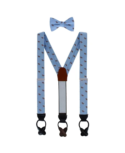 Trafalgar Men's Down The Stretch Racehorse Linen Blend Suspenders & Bow Tie Bundle