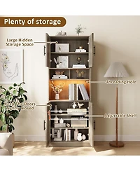 gaomon Tall Pantry Cabinet Led Light Microwave Shelf Oak