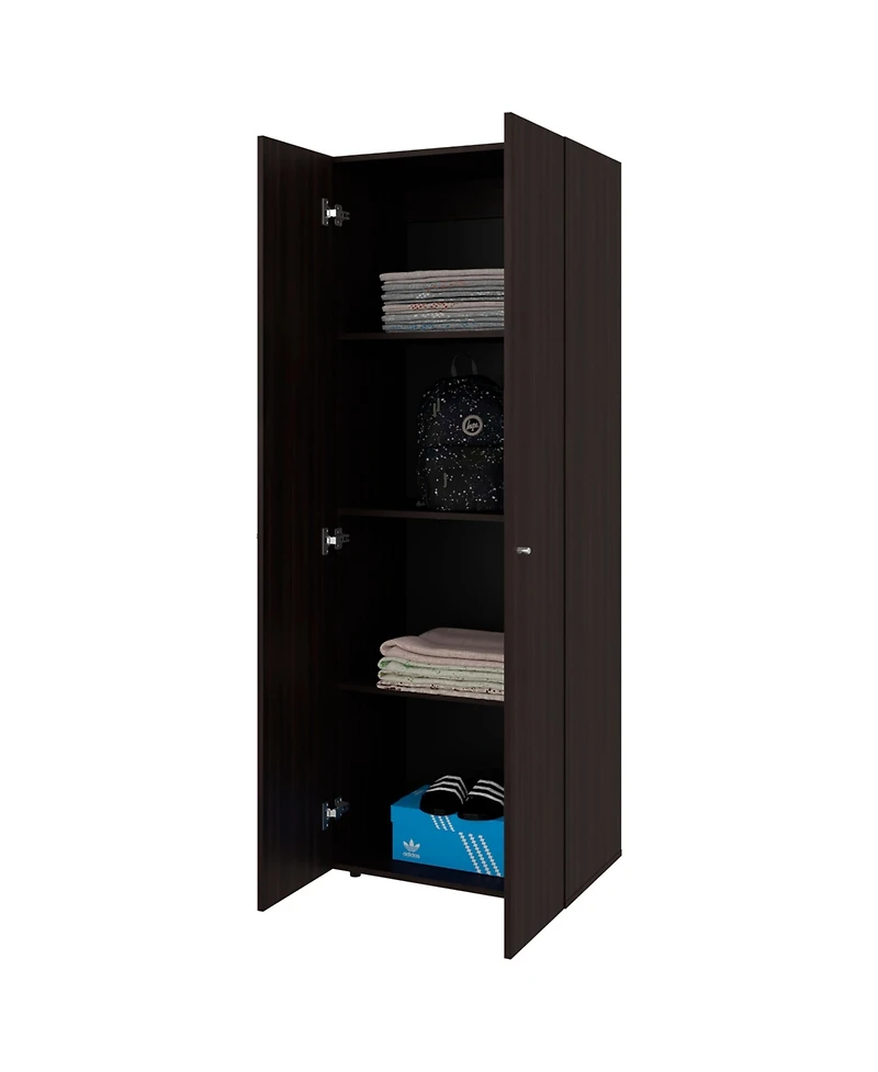 Flynama Armoire with 2 Doors 4 Shelves in Walnut and Wengue Space Saving Bedroom Storage Cabinet
