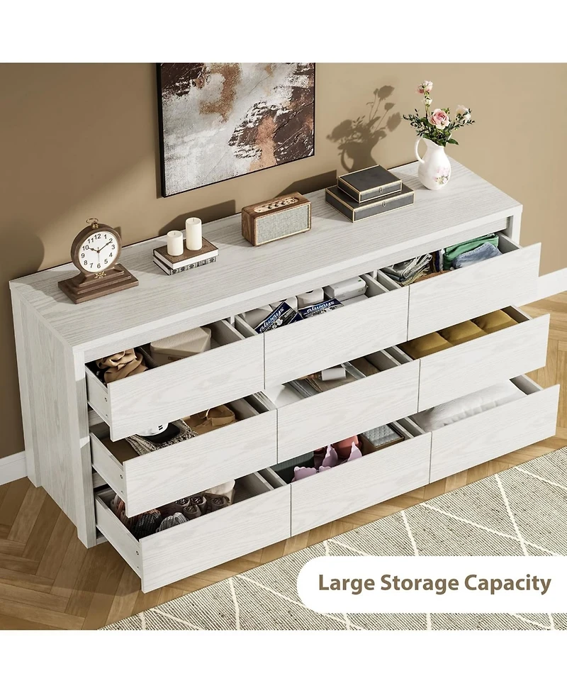 gaomon Farmhouse 9 Drawer Dresser Handle Free Wooden Storage Cabinet