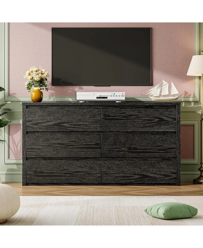 gaomon Farmhouse 6 Drawer Dresser Handle Free Storage Cabinet