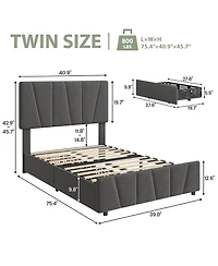 gaomon Twin Bed Frame with Adjustable Headboard & 4 Storage Drawers, Velvet Tufted, Wood Slats, No Box Spring Needed