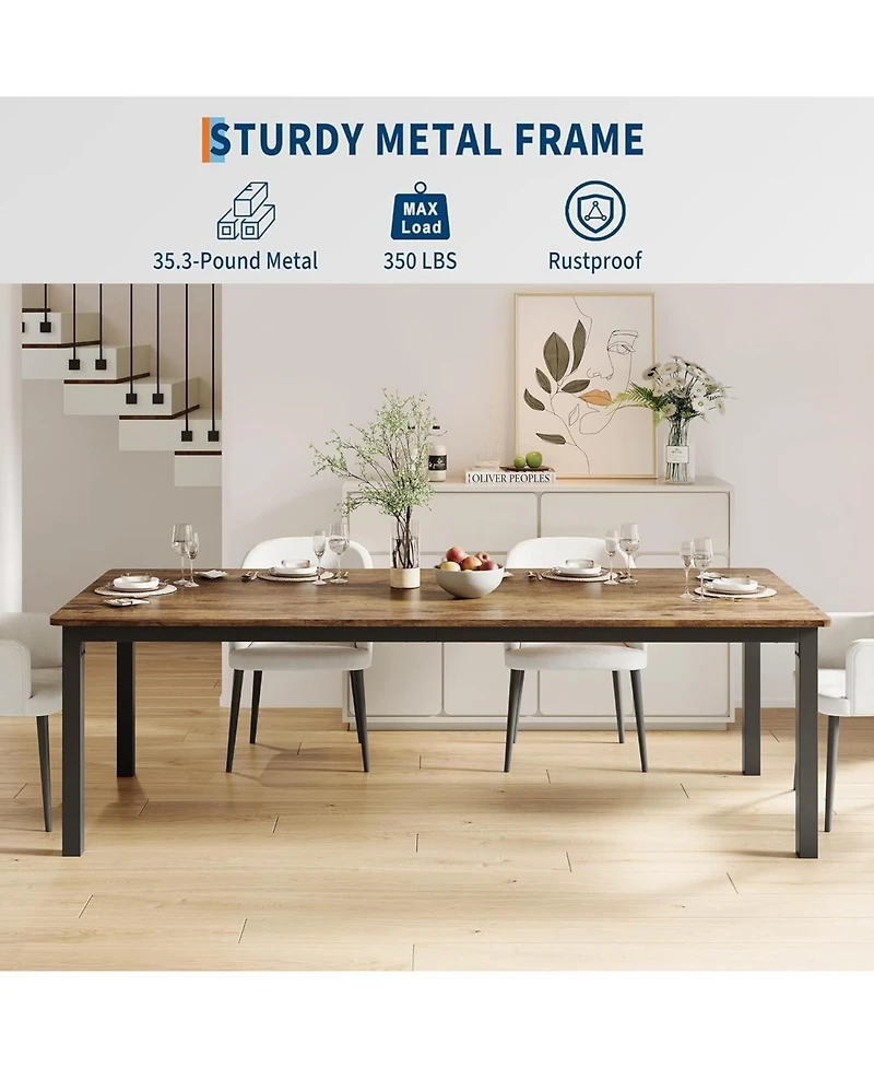 gaomon 78.7" Industrial Dining Table for 6, Wooden Long Table, Mortise Tenon, Metal Legs, Dining Room, Office, Retro