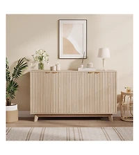 gaomon Fluted Cabinet with Storage Buffet Sideboard with Adjustable Shelves and Gold Handles for Living Room Entry and Kitchen Natural