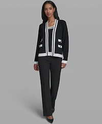 Karl Lagerfeld Women's Open-Front Long-sleeve Knit Cardigan with Contrast Trim