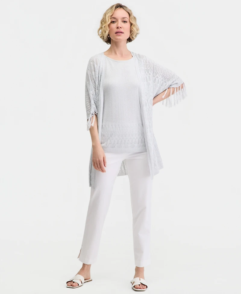 Jm Collection Women's Metallic Fringe Pointelle Cardigan, Macy's Exclusive