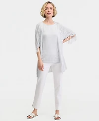 Jm Collection Women's Metallic Fringe Pointelle Cardigan, Macy's Exclusive