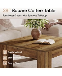 Tribesigns Square Coffee Table, 39-Inch Farmhouse Wooden Coffee Table with Sturdy Legs