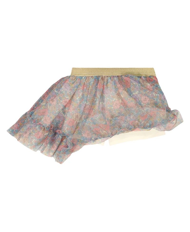 Kids Headquarters Girls' 2T-6X Flutter Sleeve Top and Printed Tulle Skort, 2-Piece Set