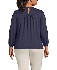 Lands' End Plus 3/4 Sleeve Eyelet Mix Flowy Top