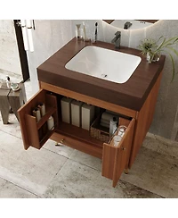 Sillysis 30" Freestanding Bathroom Vanity with Faux Marble Top, Ceramic Sink, Soft Close Storage for Small Bathrooms