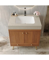 Sillysis 30" Freestanding Bathroom Vanity with Faux Marble Top, Ceramic Sink, Soft Close Storage for Small Bathrooms