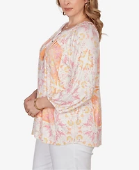 Ruby Rd. Plus Tapestry Print Drawstring Peasant Top