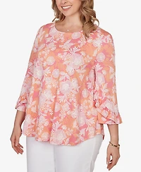 Ruby Rd. Plus Floral Puff Print Ruffle Knit Top