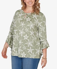 Ruby Rd. Plus Starfish Puff Print Flutter Sleeve Top