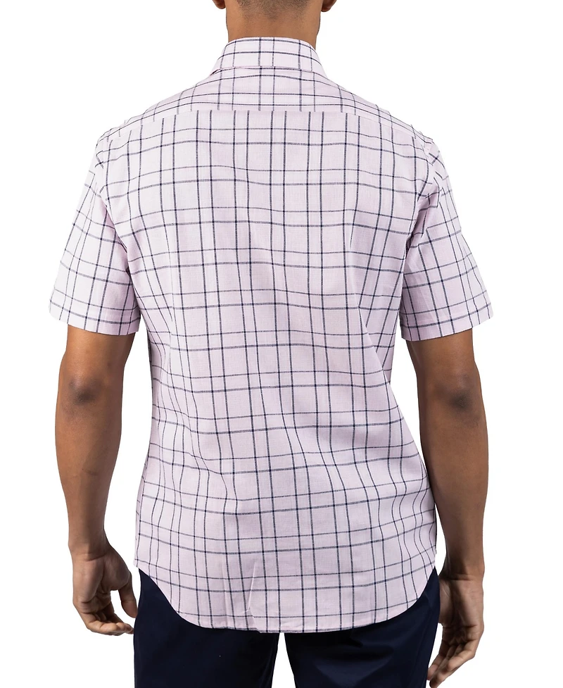 Tailorbyrd Men's Yarn Dyed Linen Large Check Short Sleeve Shirt