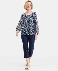 Jm Collection Women's Printed Mixed-Media Top, Macy's Exclusive