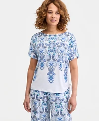 Jm Collection Women's Printed Side Ruched Boat-Neck Top, Macy's Exclusive